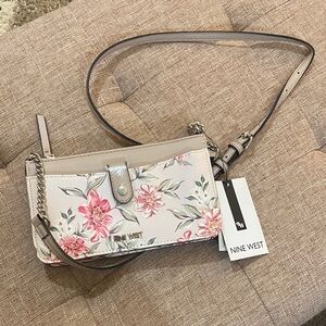 Nine West Floral Crossbody Bag - Cream and Pink